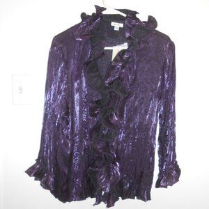 Classy Ladies Shimmering Purple Sheer Top with Frills